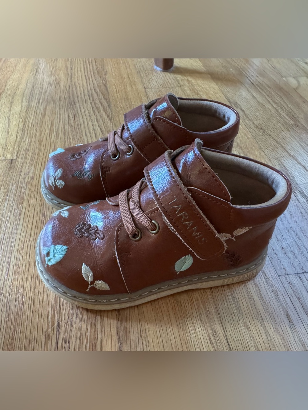 Taranis Kids Brown Leather Embroidered Ankle Boots